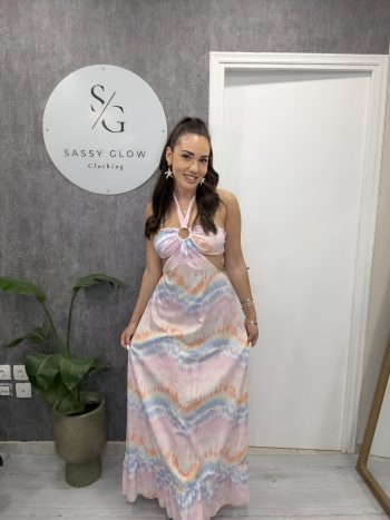 Μάξι Tie-Dye Φόρεμα Halter με Cut-Outs